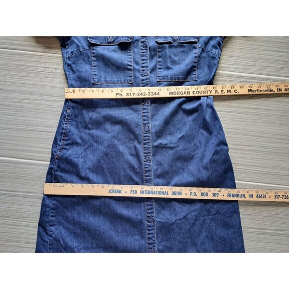 Kut From The Kloth Denim Shirt Dress Medium Button-Down Cotton Blend Roll Sleeve - Picture 8 of 10